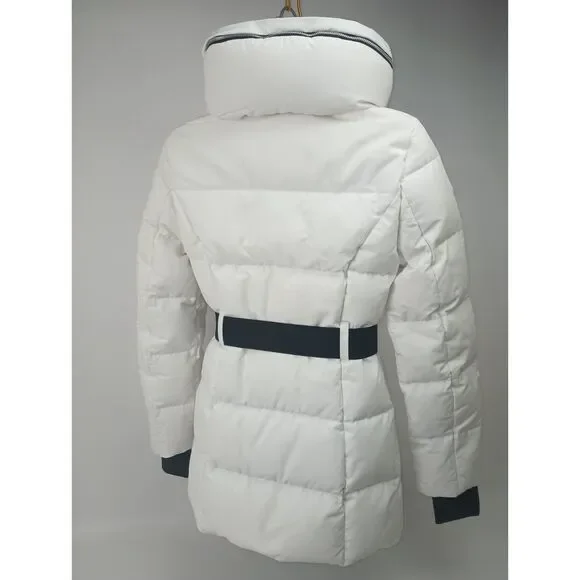 Moose Knuckles Womens White Belted Maligne Jacket Parka Coat Size Extra Small XS